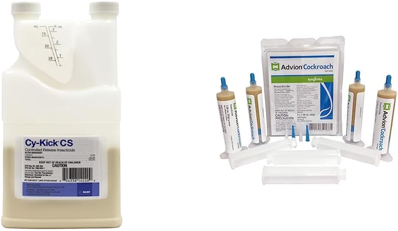 BASF - 59014457 Cy-Kick CS Pest Control Insecticide 16 oz Pint  advion 383920 4 Tubes and 4 Plungers Cockroach German Roach Pest Control Inse, Brown