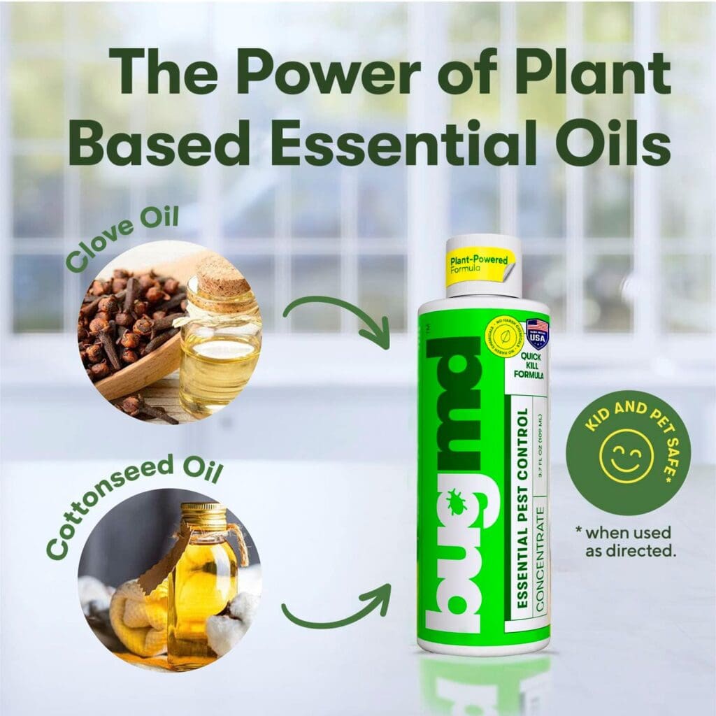 BugMD - Pest Control Essential Oil Concentrate 3.7 oz - Plant Powered Bug Spray, Kills Bugs Spiders Fleas Ticks Roaches, Ant Spray Indoor, Ant Killer for House, Flea Spray for Home, Bed Bug Spray