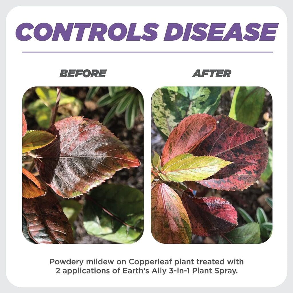 Earths Ally 3-in-1 Plant Spray | Insecticide, Fungicide  Spider Mite Control, Use on Indoor Houseplants and Outdoor Plants, Gardens  Trees - Insect  Pest Repellent  Antifungal Treatment, 24oz