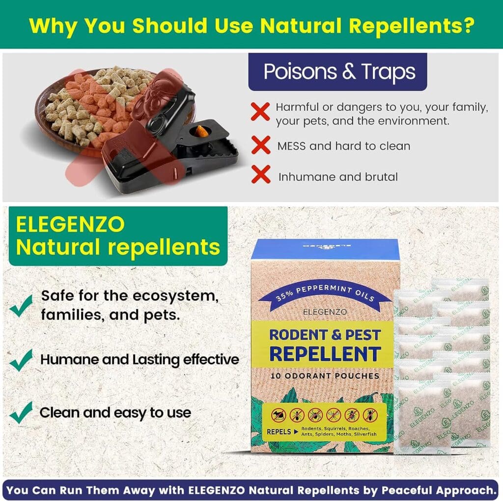 ELEGENZO Mouse Repellent Pouches, 35% Peppermint Oil Pest and Rodent Repellent, Mice Repellent with Peppermint Oil to Repel Mice and Rats, Squirrels, Roaches, Ants, Spiders, Moths, 10 Odorant Pouches