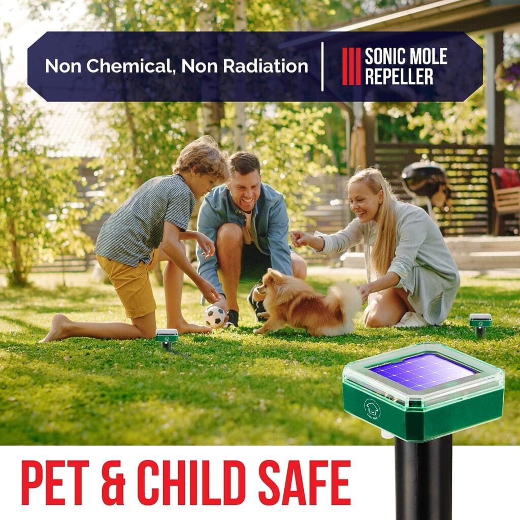Livin Well Solar Sonic Pest Repeller Stakes - 4pk Outdoor Pest Repellent with 5,000 Feet Range, Solar Powered Animal Control, Rodent Repellent and Deterrent for Mole, Vole, Gopher