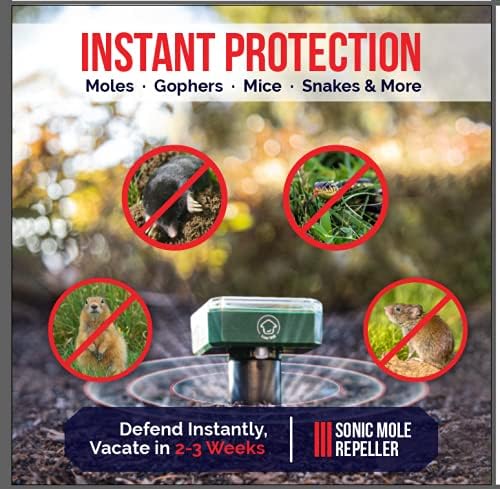 Livin Well Solar Sonic Pest Repeller Stakes - 4pk Outdoor Pest Repellent with 5,000 Feet Range, Solar Powered Animal Control, Rodent Repellent and Deterrent for Mole, Vole, Gopher