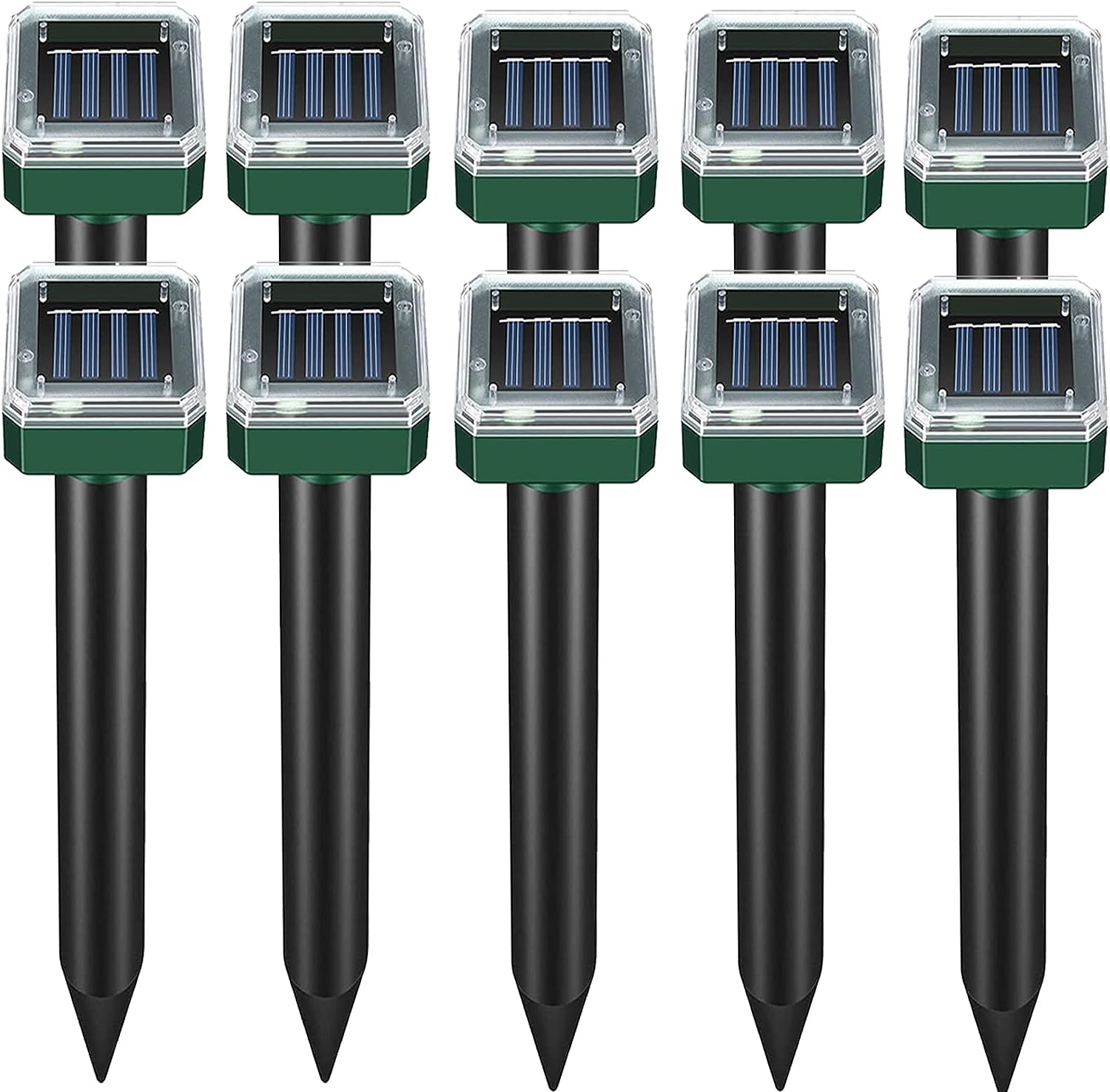 Solar Powered Ultrasonic Mole & Snake Repellent - 10 Pack Pest Control Stakes For Lawn & Garden