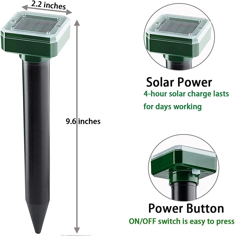 Mole Repellent 10 Stick Solar Powered Ultrasonic Snake Repellent Sonic Mole Deterrent Pest Control Rodent Repeller Chaser Gopher Vole Trap Outdoor Gopher Ultrasonic for Lawn Garden Repeller