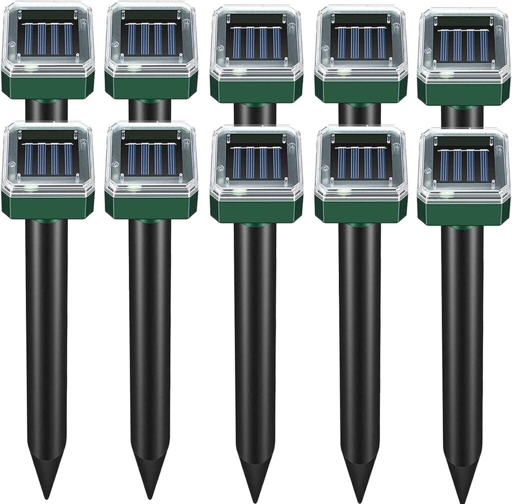 Mole Repellent 10 Stick Solar Powered Ultrasonic Snake Repellent Sonic Mole Deterrent Pest Control Rodent Repeller Chaser Gopher Vole Trap Outdoor Gopher Ultrasonic for Lawn Garden Repeller