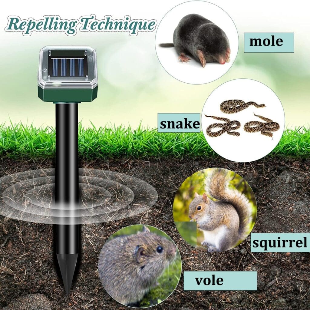 Mole Repellent 10 Stick Solar Powered Ultrasonic Snake Repellent Sonic Mole Deterrent Pest Control Rodent Repeller Chaser Gopher Vole Trap Outdoor Gopher Ultrasonic for Lawn Garden Repeller