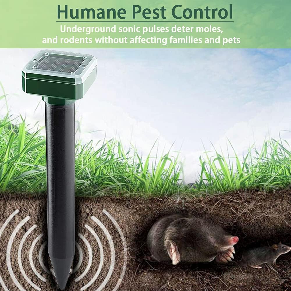 Mole Repellent 10 Stick Solar Powered Ultrasonic Snake Repellent Sonic Mole Deterrent Pest Control Rodent Repeller Chaser Gopher Vole Trap Outdoor Gopher Ultrasonic for Lawn Garden Repeller