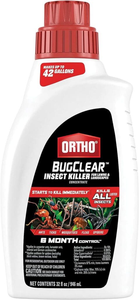 Ortho BugClear Insect Killer for Lawns and Landscapes Concentrate, Kills Ants, Ticks, Mosquitoes, Fleas and Spiders in Your Yard, Starts Killing Within Minutes, Odor Free, 32 oz.
