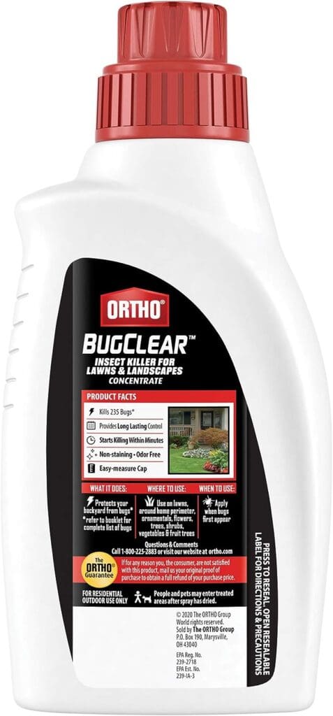 Ortho BugClear Insect Killer for Lawns and Landscapes Concentrate, Kills Ants, Ticks, Mosquitoes, Fleas and Spiders in Your Yard, Starts Killing Within Minutes, Odor Free, 32 oz.