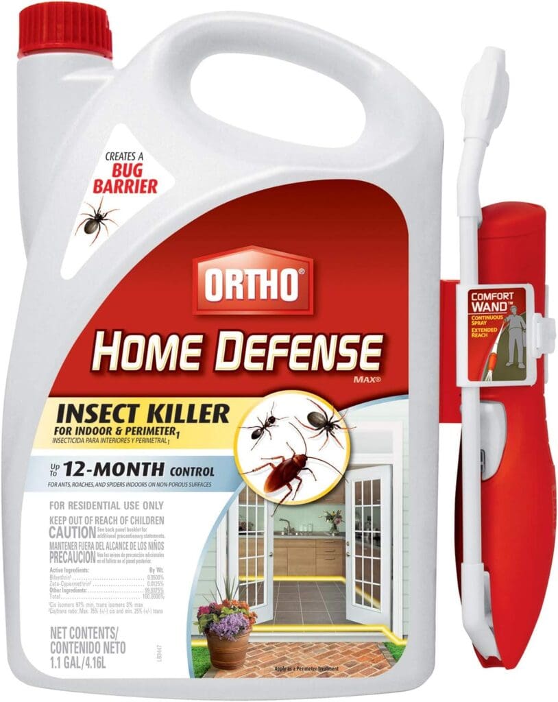 Ortho Home Defense MAX Insect Killer for Indoor  Perimeter1 with Comfort Wand - Kills Ants, Cockroaches, Spiders, Fleas, Ticks  Other Listed Bugs, Creates a Bug Barrier, 1.1 gal.