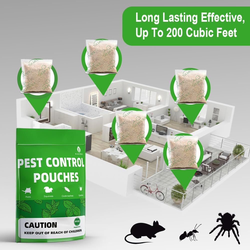 SUAVEC Pest Control Pouches, Rodent Repellent, Peppermint Mouse Repellent, Repel Rodents, Mouse, Mice, Rats, Ant, Roach  Other Pest, Indoor Mice Repellent, Pest Repellent- 8 Pouches