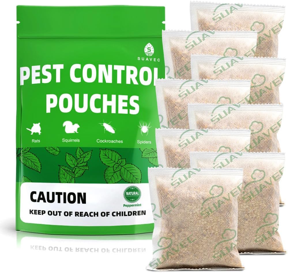 SUAVEC Pest Control Pouches, Rodent Repellent, Peppermint Mouse Repellent, Repel Rodents, Mouse, Mice, Rats, Ant, Roach  Other Pest, Indoor Mice Repellent, Pest Repellent- 8 Pouches