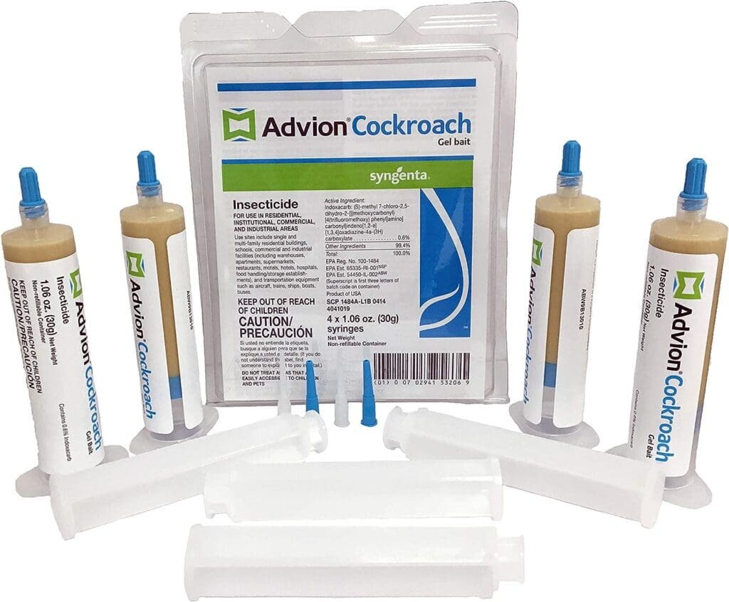 Syngenta Advion Cockroach Gel Bait - 1 Box (4 X 30 Gr.Syringes)  advion 383920 4 Tubes and 4 Plungers Cockroach German Roach Pest Control Inse, Brown