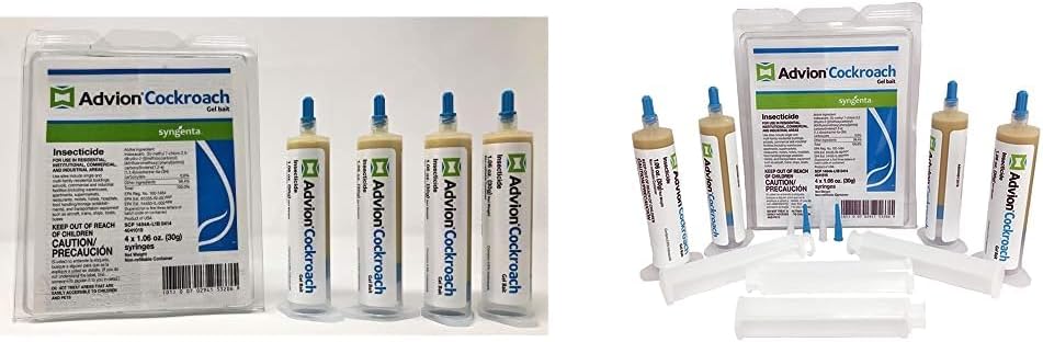 Syngenta Advion Cockroach Gel Bait - 1 Box (4 X 30 Gr.Syringes)  advion 383920 4 Tubes and 4 Plungers Cockroach German Roach Pest Control Inse, Brown