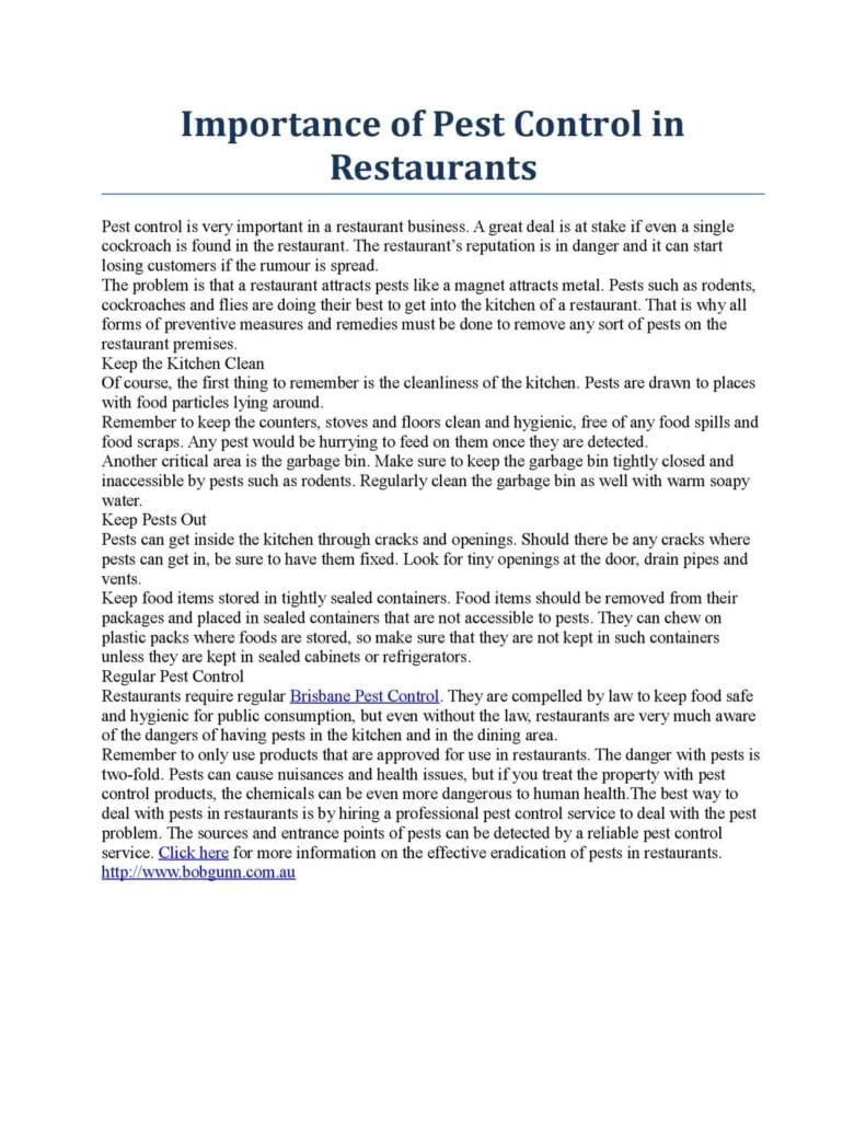 The Importance Of Regular Pest Control In Restaurants