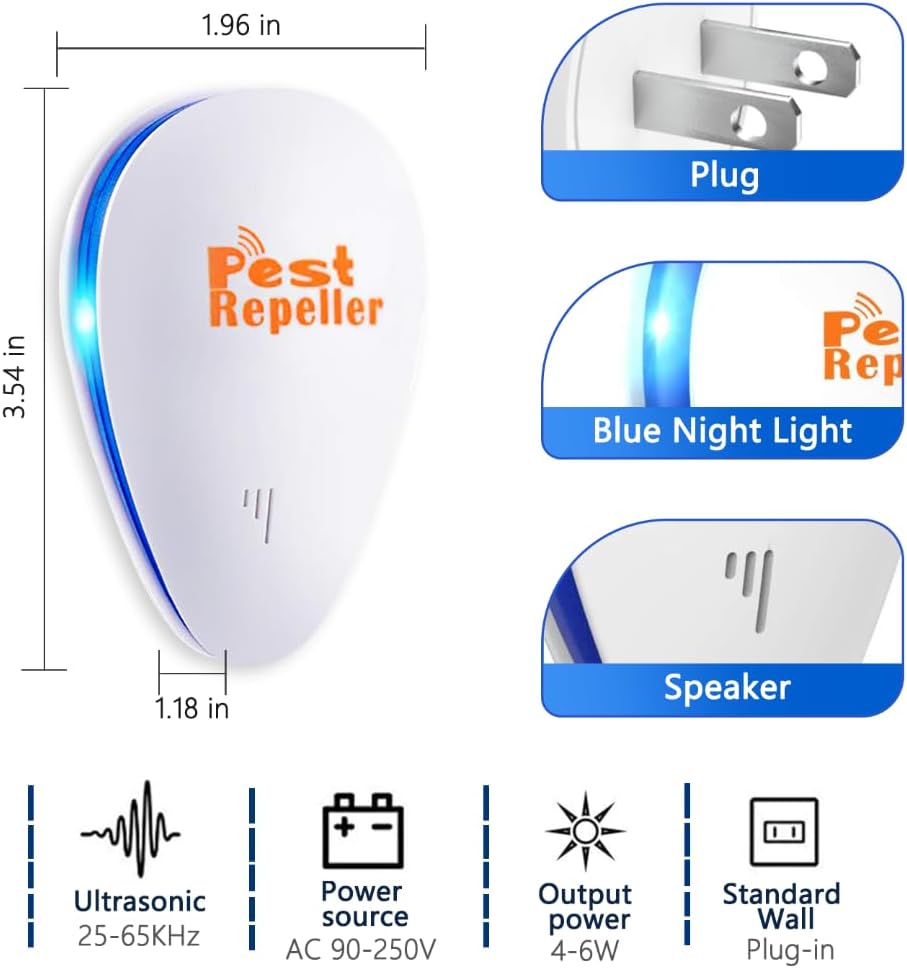 Ultrasonic Pest Repeller 6 Pack Indoor Pest Repeller Plug in Ultrasonic Pest Control Repelling Rodent and Insect Electric Pest Control Repellent Friendly for Kid and Pet