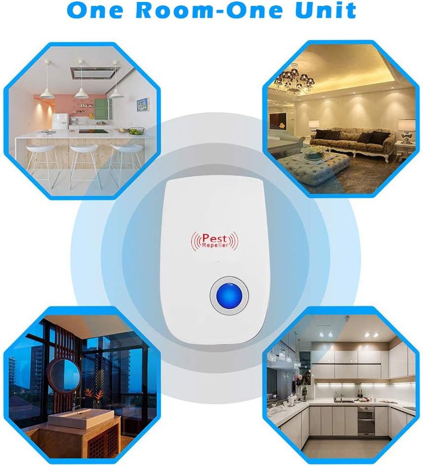 Ultrasonic Pest Repeller 6-Pack, Indoor Plug in Pest Control, Pest Repellent for Mouse, Spider, Insect, Roach, Rodent, Mosquito Repellent for Hotel House Office Garage Warehouse