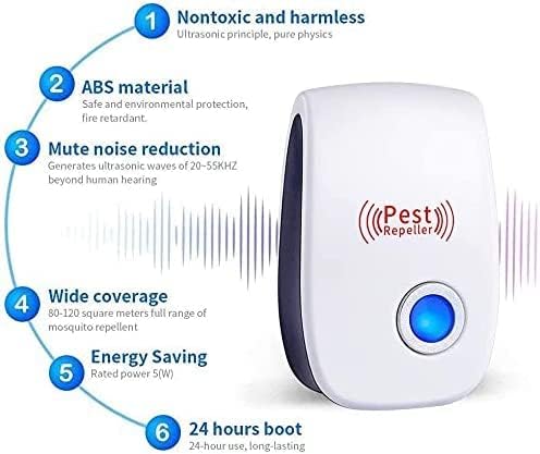 Ultrasonic Pest Repeller 6 Pack,Mouse Repellent Ultrasonic Plug in Pest Repellent,Mice Repellent Plug-Ins,Mosquito Repellent Indoors,Pest Control for Insect, Spider,Ant,Cockroach,Rodent Repellent