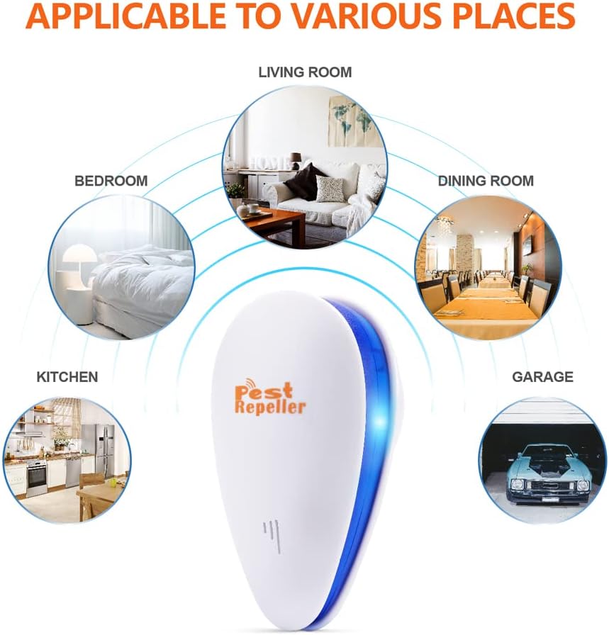 Ultrasonic Pest Repeller, Mouse Repellent, Indoor Pest Control, Pest Repellent Ultrasonic Plug in, Spider Repellent, Indoor Ultrasonic Repellent for Roach, Rodent, Mouse, Bugs, Mosquito, Mice, 6 Packs